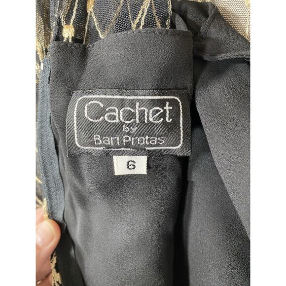 Cachet by Bari Protas Vintage Dress Women's Size 6 Embroidery Asymmetrical Sheer - Picture 10 of 11